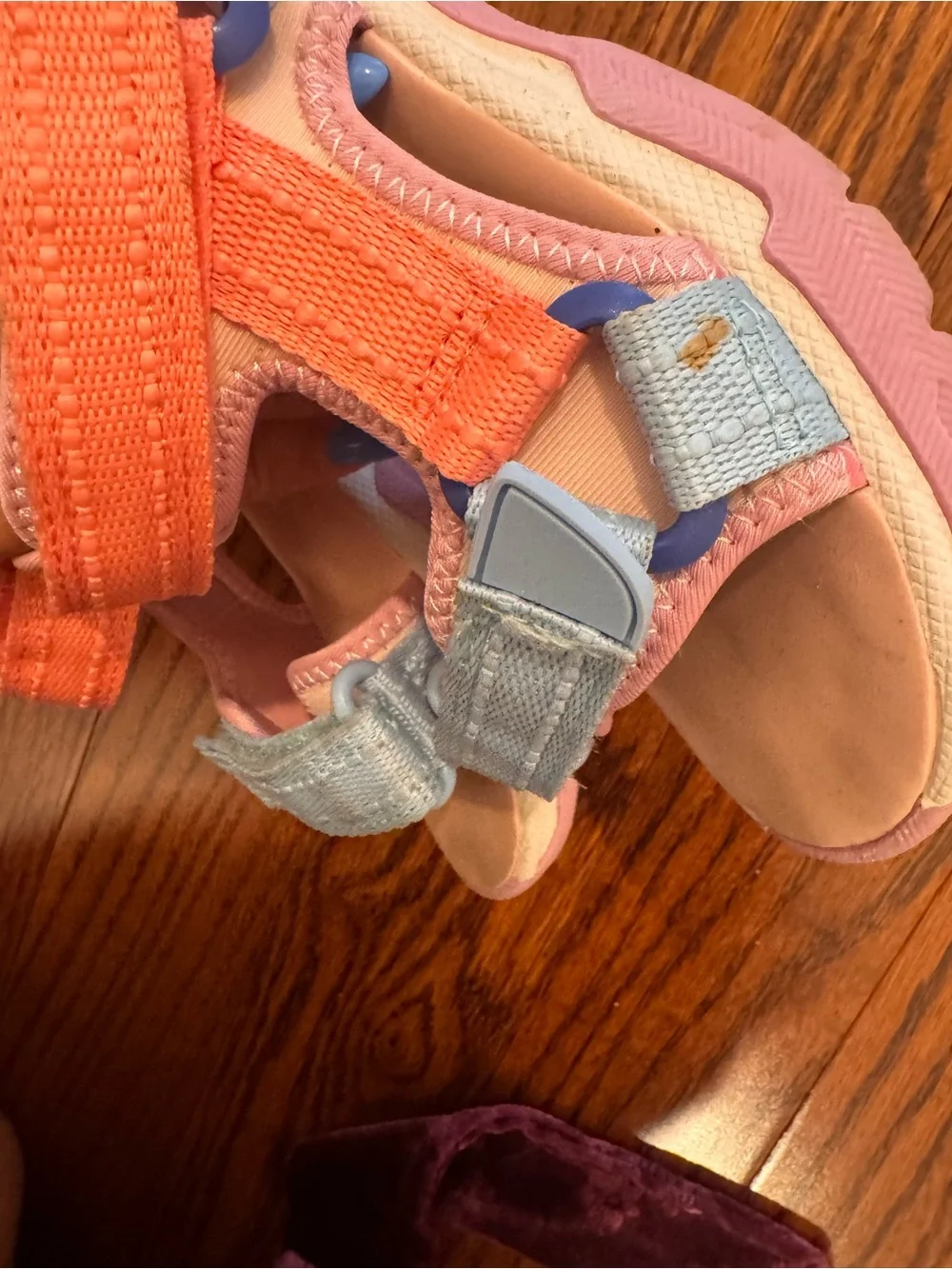 Merrell Coral and Light Blue Kids Hook-and-Loop Sandals